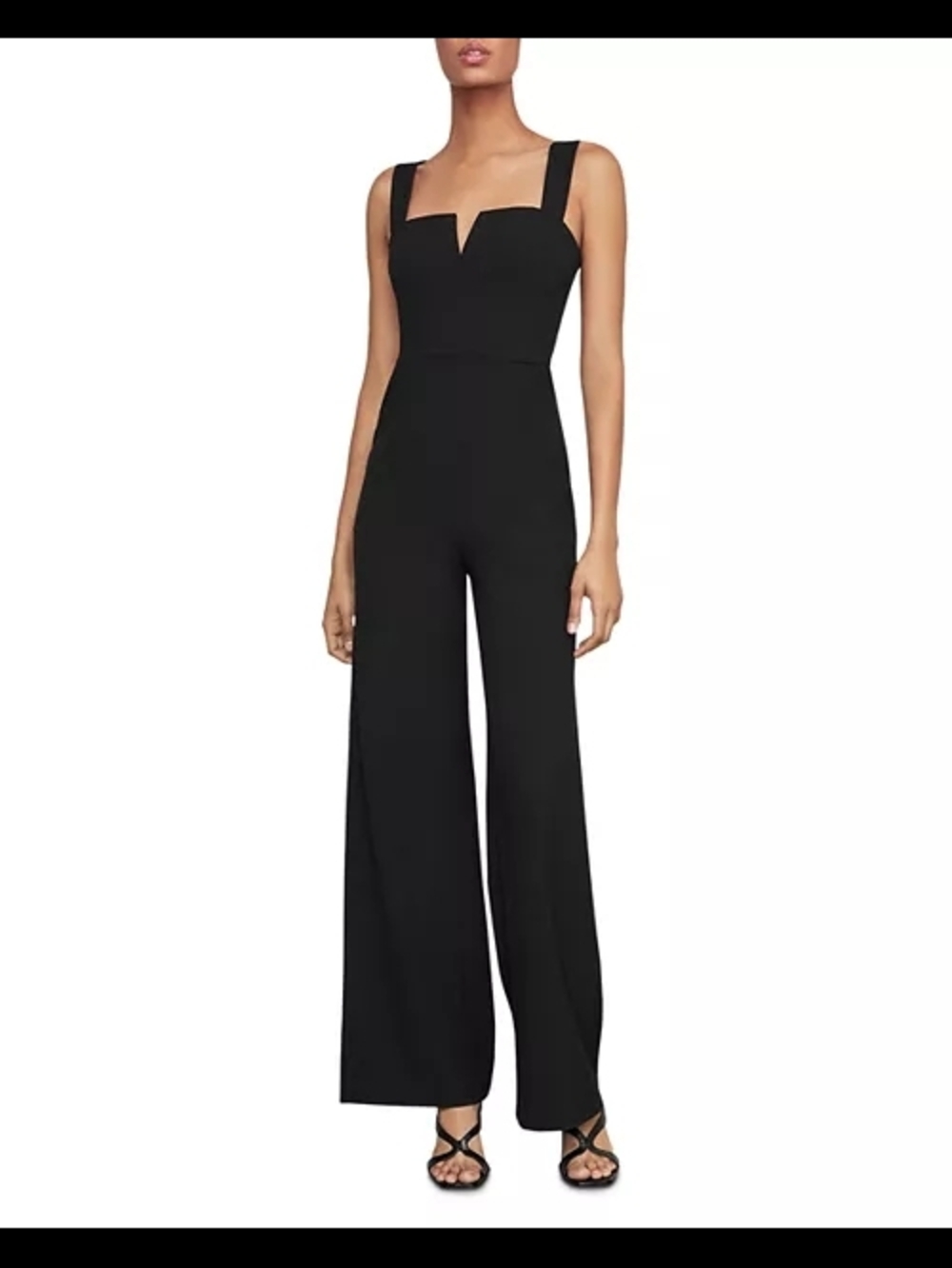 BCBGMaxAzria Black Wide-Leg Notch-Neck Jumpsuit